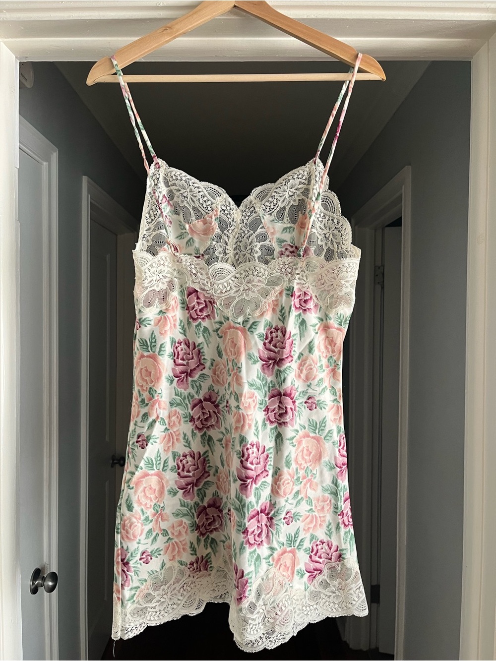 Oscar De La Renta Vintage Floral Lace Trim Slip Dress - Picture 3 of 6